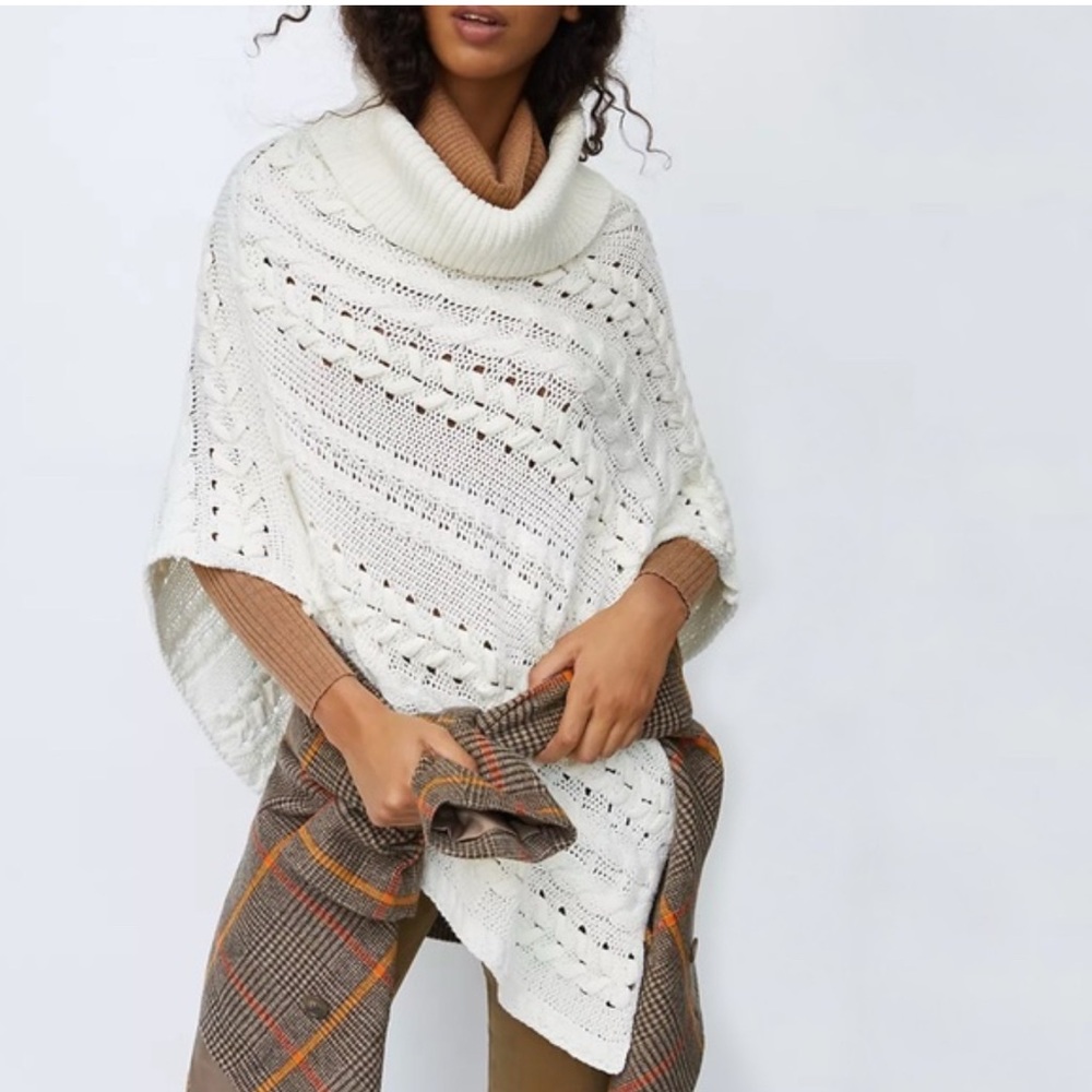Anthropologie Asymmetrical Poncho Sweater Turtleneck Cable Knit Womens Size M - Picture 1 of 12